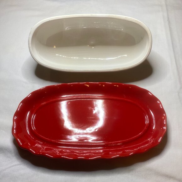 Pioneer Woman Floral Butterfly Butter Dish Red Base Retired OS - Picture 7 of 12